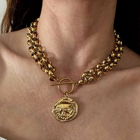 Necklace Closures, Coin Necklace Gold, Gold Coin Necklace, Square Pendant, Coin Jewelry, Coin Necklace, Matching Bracelets, Chain Link Necklace, Steel Chain