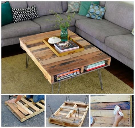 Diy Pallet Coffee Table, Pallet Coffee Table Diy, Diy Coffee Table Plans, Wood Pallet Crafts, Pallet Wood Coffee Table, Table Palette, Pallet Table Diy, Pallet Home Decor, Outdoor Pallet