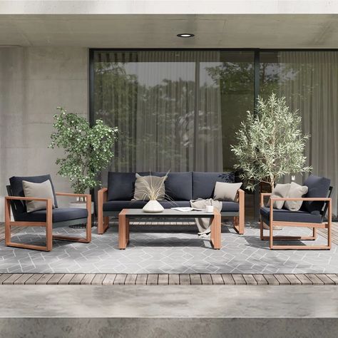 Latitude Run® Metal 5 - Person Seating Group with Cushions & Reviews | Wayfair Deep Seated Sofa, Outdoor Seating Set, Outdoor Couch, Wood Pattern, Conversation Set Patio, Wood Patterns, Furniture Set, Style Moderne, Outdoor Seating