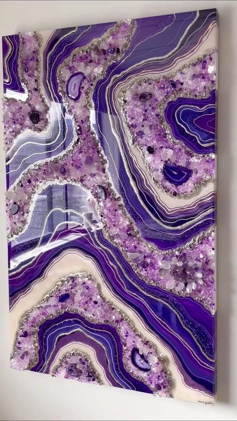 Immaculate Purple Amethyst Resin Geode Art! in 2022 | Resin crafts, Resin art painting, Resin crafts tutorial Diy Resin Wall Art, Resin Geode Art, Resin Art Canvas, Painting Resin, Resin Geode, Resin Crafts Tutorial, Tables Kitchen, Diy Resin Projects, Resin Art Painting