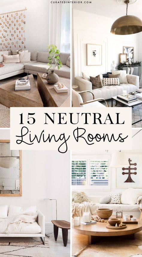 15 Neutral Living Rooms You MUST See if you love warm beige tones in your interior design... #beige #livingrooms Decorating In Neutral Tones, Neutral Sofa Living Room Color Schemes, Nuetral Pallete Living Room With Green, Beige Leather Sofa Living Room, How To Add Color To A Neutral Room, Tan And White Living Room, Cream Sofa Living Room Ideas, Neutral Couch Living Room, Living Room With Beige Couch