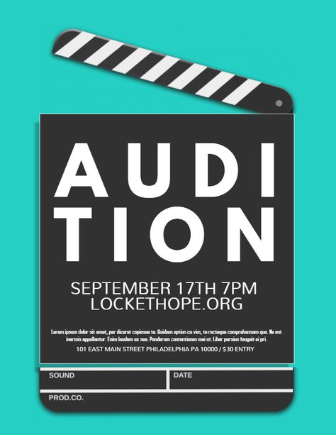 Theater or film audition ad flyer poster social media post custom template - Cyan. Audition Poster, Advocacy Poster, Flyer Graphic Design, Club Posters, Poster Social Media, College Club, Acting Auditions, Free Psd Flyer Templates, Free Psd Flyer