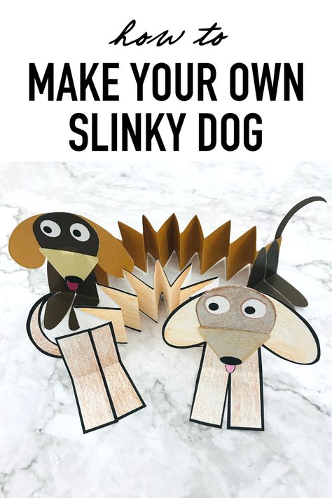 Download one of our free templates online to print out and follow along as we show you how to make your own slinky dog in just minutes! Paper Slinky, Slinky Dog Toy Story, Dog Tutorial, Disney Crafts For Kids, Toy Story Crafts, Story Crafts, Dog Template, Dog Craft, Make Your Own Paper