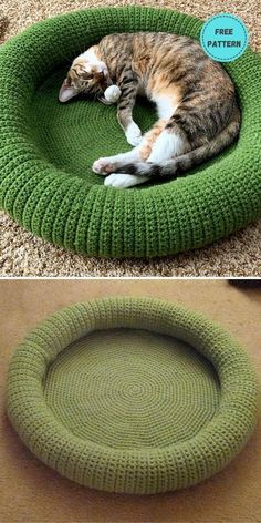 Crochet Cat Bed Pattern Free, Crochet For Pets Free Patterns, Crochet Cat Clothes, Pet Bed Pattern, Cat Bed Pattern, Katt Diy, Gato Crochet, Kat Haken, Chat Diy