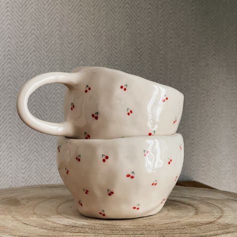 🍒🤍☕️�🤭 #ceramics #pottery #handmade #mug #cherry Cherry Mug, Handmade Mug, Pottery Handmade, Ceramics Pottery, Art Ideas, Cherry, Mug, Ceramics, Collage