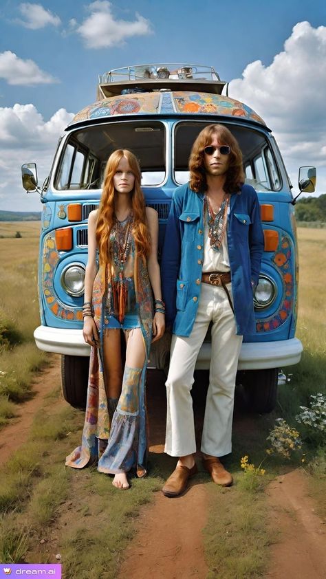 Hippie Outfits Women, 1960s Hippie Fashion, Woodstock Outfit, Hippie Style 70s, Hippie Photography, Woodstock Fashion, Hippy Bus, 60s Fashion Hippie, Arte Hippy