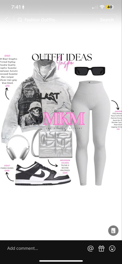 Grey And White Dunks Outfit Black Women, Panda Dunks Outfit Casual, Cute Outfits To Wear With Panda Dunks, Grey Fog Dunks Outfit Black Women, Gray Fog Dunks Outfit, Essentials Leggings Outfit, Grey Dunks Outfit Black Women, Outfits For Panda Dunks, Grey Essentials Hoodie Outfit