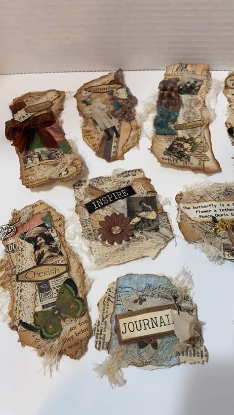 Homemade Journal, Scrapbook Tags, Handmade Journals Diy, Journal Elements, Free Vintage Printables, Small Journal, Book Page Crafts, Embellishment Diy, Diy Journal Books