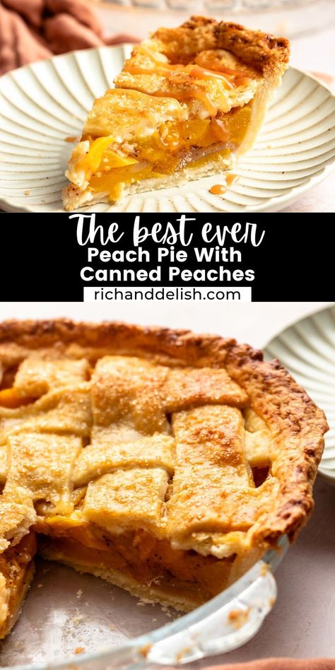 This delicious peach pie with canned peaches is made with a buttery and flakey pie crust and can be made all year round! Can Peach Pie Recipes, Canned Fruit Pie Recipes, Thanksgiving Peach Pie, Peach Pie Made With Canned Peaches, Canned Peach Pie Recipes Easy, Peach Pie Filling With Canned Peaches, Canned Peaches Pie Recipes, Recipes Using Canned Peach Pie Filling, Peach Pie From Canned Peaches