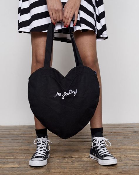 Creative Tote Bag, No Feelings, Tote Bag Business, Heart Tote Bag, Heart Shaped Bag, Painted Tote, Lazy Oaf, Diy Tote Bag, Streetwear Clothing