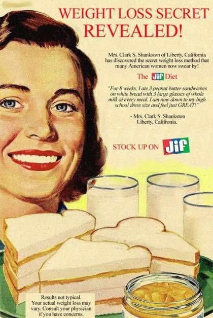 Vintage Health Ads That Actually Give Horrible Advice Health Ads, Quick Diet, Food Advertising, Food Ads, Retro Ads, Vintage Recipes, Vintage Ads, Vintage Advertisements, Peanut Butter