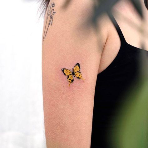 Yellow Butterfly Tattoo Small, Yellow Butterflies Tattoo, Black And Yellow Butterfly Tattoo, Yellow Butterfly Tattoo Ideas, Yellow Tattoo Ideas, Black And Yellow Tattoo, Yellow Tattoos, Yellow Butterfly Tattoo, Yellow Tattoo