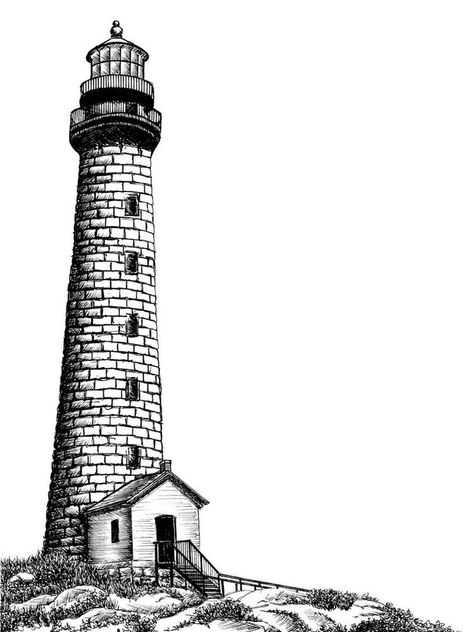 Light House Drawing, Lighthouse Sketch, Lighthouse Drawing, Rockport Massachusetts, Pen Ink Drawing, Landscape Pencil Drawings, Lighthouse Painting, Lighthouse Art, 얼굴 그리기