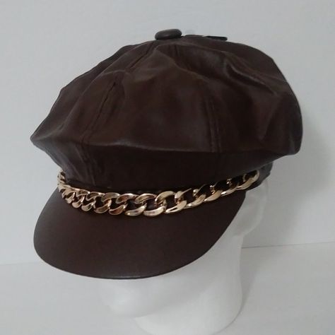 Marcus Adler Brown Pu Leather Motorcycle Newsboy Hat Front Gold Tone Chain 8 Panels 2” Brim 100% Pu Leather Circumference 22.5” Approx. Do Not Wash 2000s Outfits Men, Png Accessories, Brown Leather Hat, 2000s Outfit, Hat Aesthetic, Brown Accessories, Newsboy Hat, Brown Hats, Future Outfit