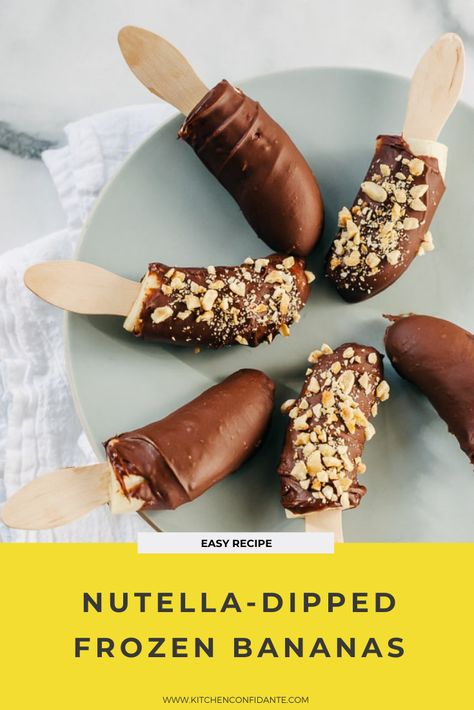 These frozen chocolate bananas are a classic treat - this is a delicious update. #frozenbananas #bananas #dessert #delicious | kitchenconfidante.com  @kitchconfidante Nutella Dip, Frozen Banana Recipes, Cookies Banane, Nutella Ganache, Banana Nutella, Frozen Bananas, Frozen Chocolate, Nutella Recipes, Banana Recipes