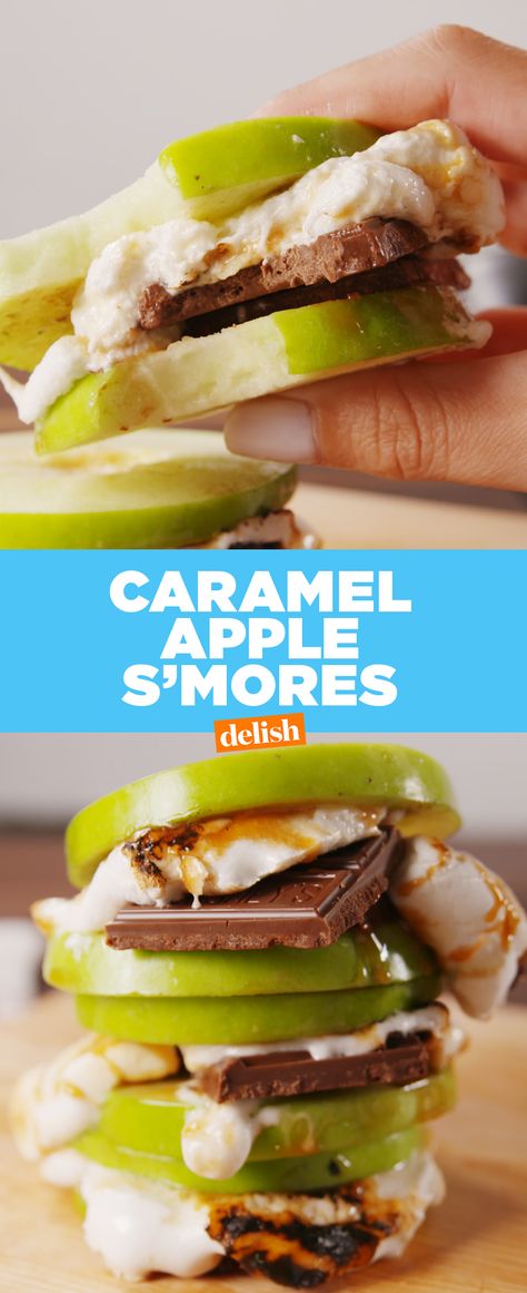 When you need it to be fall ASAP but still can't let go of summer, make Caramel Apple S'mores. Get the recipe at Delish.com. Vegan Snacks, Fruit Recipes, Essen, Smore Recipes, Healthy Vegan Snacks, S'mores, Caramel Apple, Camping Food, Eat Dessert