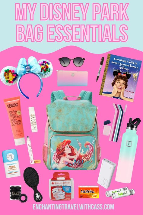 Disney Day Bag, Disney Park Bag Essentials, Park Bag Essentials, Disney Must Haves, Disney Travel Accessories, Theme Park Essentials, Disney Park Bag, Disney Packing List, Disneyland Disneybound