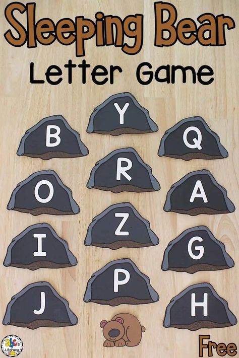 This Hibernating Bear Alphabet Game is a fun way for your preschoolers to practice identifying lowercase and capital letters this winter. Bear Name Activities Preschool, Bear Prek Activities, Bear Themed Preschool Activities, Bear Curriculum For Preschool, Hibernation Preschool Science, Bear Letter Activities, Hibernation Literacy Activities Preschool, Preschool Bear Hibernation Activities, Hibernation Large Group Activities