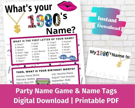 90's Name Game for your Hip Hop 30th Birthday Party! Born in the 1990's? Graffiti Birthday Party | Instant Download Printable Party Game 90s Theme Party Games, 1990s Birthday Party Theme, Graffiti Birthday, 1990s Party, 90s Hip Hop Party, Women Conference, Hip Hop Birthday Party, 90s Party Ideas, 90s Birthday