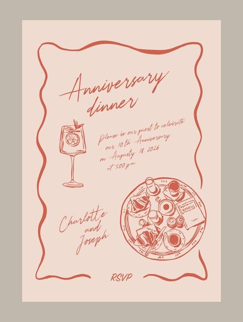 Vector elegant anniversary dinner menu t... | Premium Vector #Freepik #vector 22th Birthday, Elegant Invitation Design, Graphic Wedding Invitations, Dinner Menu Template, Menu Design Inspiration, Stationary Ideas, Charm Party, Best Fonts, Anniversary Dinner