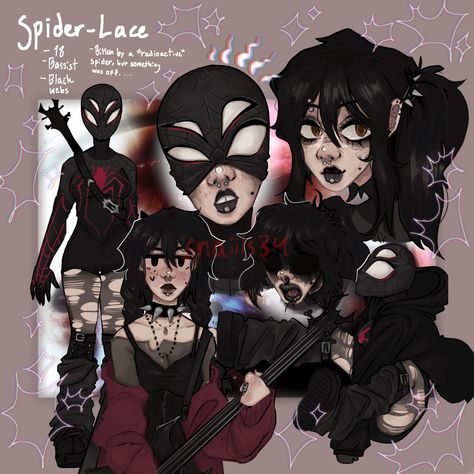 Emo Spiderman Oc, Spiderverse Oc Female, Bunny Spidersona, Bat Spidersona, Goth Spiderman Oc, Spider Goth Spidersona, Gyaru Spidersona, Moon Spidersona, Spider Persona Art