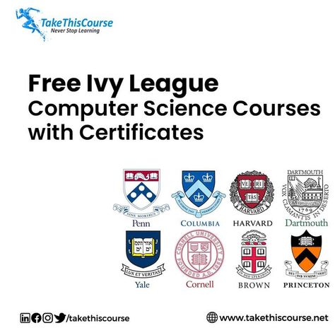 We have compiled a list of 10 Best + Free Ivy League Computer Science Courses with Certificates. #computerscience #coding #programming #technology #python #programmer #computer #developer #IvyLeague #takethiscourse Free College Textbooks, Free Online Education, Data Science Learning, Free Online Learning, Computer Learning, College Textbook, Learn Computer Coding, Us Universities, Effective Study Tips