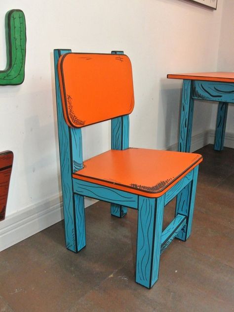 Comic Book Furniture, Comic Book Decorations, Funky Chairs Bedroom, Eclectic Furniture Diy, Comic Furniture, Cool Furniture Creative, Wacky Furniture, Comic Book Bedroom, Pop Art Furniture