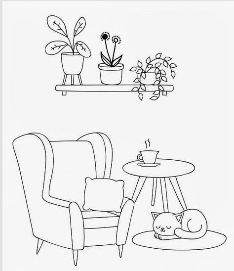 Diy Home Decor Ideas, Pola Sulam, Mini Drawings, Hand Embroidery Art, Flower Embroidery Designs, Colouring Book, Coloring Book Art, Cute Coloring Pages, Drawing Tutorials