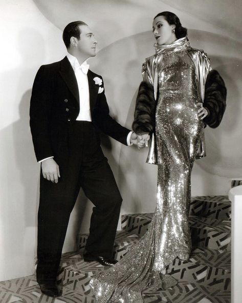 Ricardo Cortez and Dolores Del Rio in Wonder Bar, 1934. Costume Designer Orry-Kelly. Rio Fashion, Orry Kelly, Jean Harlow, Garden Party Dress, Costume Designer, Dress Inspo, Golden Age Of Hollywood, Vintage Glamour, American Actors