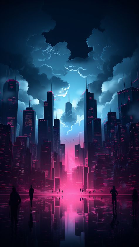 Dark City Illustration, 2d City Background, Cyberpunk City Illustration, Dark Screensaver, Cyberpunk Skyline, Neon Cityscape, Night Sky Drawing, Planet Surface, Synthwave Art