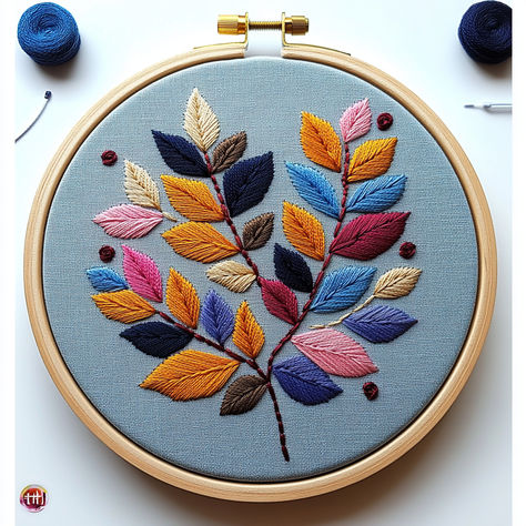 🍂 Brighten up your space with this Vibrant Leaves Hand Embroidery Pattern! This colorful design is perfect for nature lovers and embroidery enthusiasts of all skill levels. Create stunning hoop art featuring an array of multicolored leaves. Instantly downloadable, this pattern makes embroidery stitching enjoyable and easy. Let’s stitch and bring this beautiful leaf design to life! #EmbroideryArt #HandEmbroidery #NatureCrafts #DIYDecor #LeafPattern Leaf Stitch Embroidery Designs, Embroidery Leaves Pattern, Hand Embroidery Leaves, Leaf Stitch Embroidery, Leaf Embroidery Design, Embroidery Fall, Easy And Beautiful Hairstyles, Leaf Stitch, Botanical Embroidery