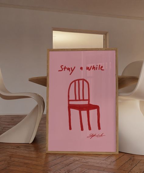 Stay a While Print - Pink and Red Poster - Hand Drawn Sketch Print- Bauhaus Art - Exhibition Poster- Minimalist Wall Art - Bauhaus Poster Pink And Red Wall Art, Red Poster, Pink Lamp, Hello Sunday, Bauhaus Art, Art Exhibition Posters, Red Wall Art, Bauhaus Poster, Pink Posters