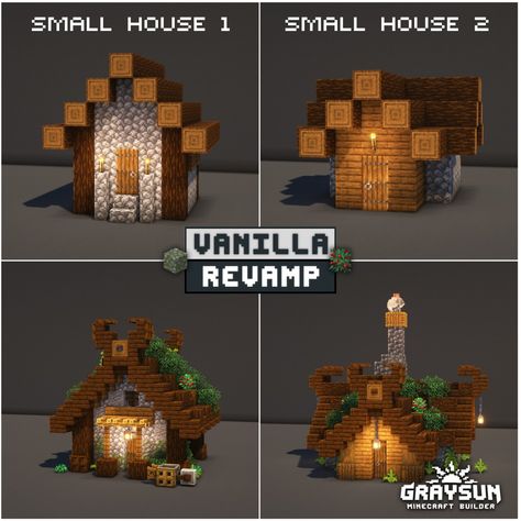 Small houses revamped from minecraft taiga villages Minecraft Acacia Village Ideas, Minecraft Mini Village Ideas, Minecraft Villager Ideas Houses, Small Minecraft Houses Layout, Villagers Houses Minecraft, Minecraft Village Houses Blueprints, Villager House Minecraft Small, Villager Home Minecraft, Small Cottages Minecraft