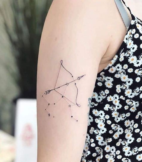 Sagittarius Constellation Tattoo, Sagittarius Tattoos, Couple Wrist Tattoos, Archer Tattoo, Sagittarius Tattoo Designs, Arrow Tattoos For Women, Virgo Constellation Tattoo, Bow Tattoo Designs, Sagittarius Tattoo