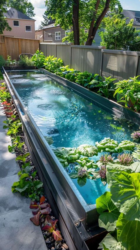 Metal Swimming Pool, Raised Small Pools, Sea Container Pool, Container Swimming Pool Ideas, Container Pool Ideas, Micro Pool, Small Garden Pool, Garden And Pool Design, Modular Pool