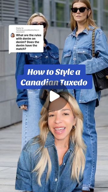 Natalia Denise on Instagram: "A Canadian Tuxedo is all about the styling #outfitinspo #stylingideas #stylingtips #fashionstyle #canadiantuxedo #denimondenim #casualoutfits #fallfashion" Canadian Tuxedo Women Double Denim, Canadian Tuxedo Women, Canadian Tuxedo, Tuxedo Women, Double Denim, August 8, Number Two, Clothing Hacks, Instagram A