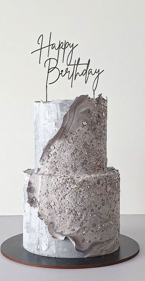 textured birthday cake, concrete birthday cake, birthday cake ideas 2021 Concrete Cake Ideas, Grey Cake, Concrete Cake, Modern Birthday Cakes, Butterfly Birthday Cakes, Unique Birthday Cakes, 21st Birthday Decorations, Specialty Cake, Modern Cakes