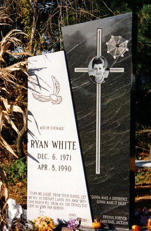 Ryan White's headstone, with an inscription by Michael Jackson in the lower right corner Wayne White, 6 Feet Under, Ryan White, Cemetery Headstones, Jumbo Jet, Famous Graves, Fear Of Flying, Cemetery Art, Poster Boys