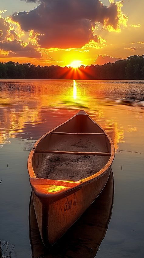 Sunset Canoe Serenity: A lone canoe floats on a tranquil lake under a breathtaking sunset with vibrant colors. #sunset #canoe #lake #tranquility #water #aiart #aiphoto #stockcake ⬇️ Download and 📝 Prompt 👉 https://ayr.app/l/VCKo Paraty, Pictures Of Sun, Canoe On Lake, Beach Landscape Photography, Sunset Flight, Calming Photos, Sunsets And Sunrises, Boat Sunset, Pictures Of The Sun