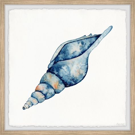 Both elegant and eye-catching, this coastal watercolor painting print is a great way to make an ocean-themed statement in your space! Featuring a detailed blue conch shell, this print is great for complementing other sea-themed items in your home. Coastal Painting Ideas, Seashore Crafts, Notebook Painting, Painting Seashells, Coastal Watercolor, Teal Bathroom, Beach Paintings, Animal Art Print, Beach Watercolor