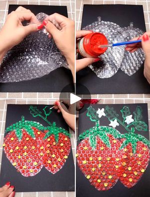 Bubble Wrap Painting For Kids, Strawberry Crafts For Kids, Fruit Art Projects, Bubble Wrap Art, Strawberry Crafts, Vegetable Painting, Art Fruit, Daycare Crafts, Food Crafts