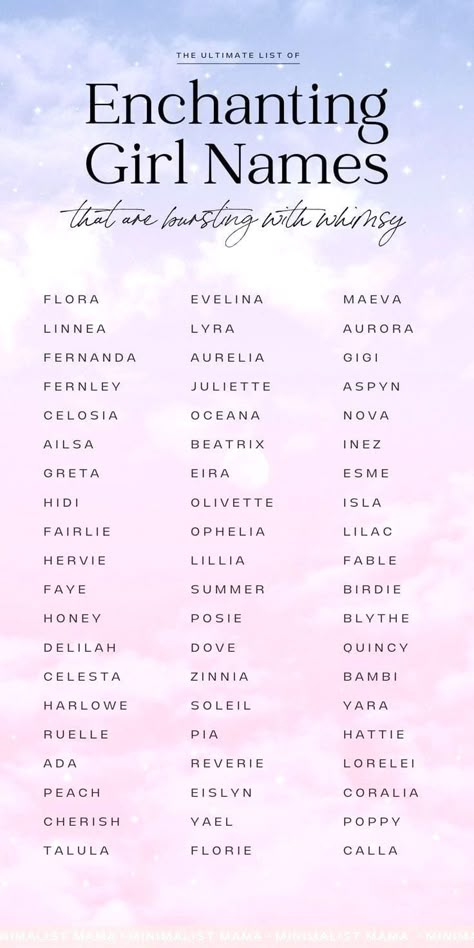 Searching for unique baby girl names? This pretty collection of uncommon baby names is full of mystical, ethereal, whimsical and rare baby names for girls that are totally different! From flower names for girls to nature names, these nature inspired names have totally incredible memeanings! French Girl Names, Mythical Names, Witchy Names, Flower Names For Girls, Nature Inspired Names, Unique Baby Girl Names, Nature Names, Full Names