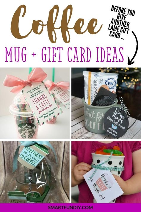 Coffee Mug and Gift Card Ideas ... instead of giving a gift card alone, put the gift card in a mug. Customize the gift with a free coffee or tea themed printable gift tag or gift label. Try one of these ideas using a hot coffee mug or cold coffee tumbler with a gift card from your favorite coffee shop. Make your gift card gift more special and memorable with one of these DIY gift ideas. Coffee Gift Card Ideas, Unique Gift Card Presentation, Teacher Coffee Gifts, Gift Card Ideas, Teacher Appreciation Gift Card, Coffee Gift Card, Gift Card Presentation, Graduation Money Gifts, Coffee Gifts Card