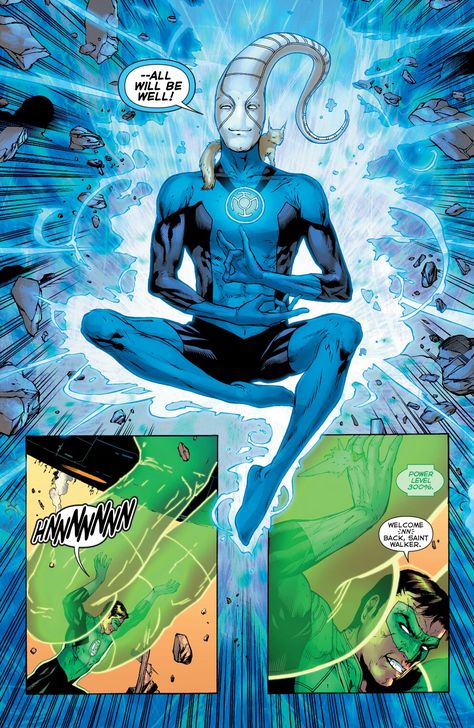 Green Lantern Hal Jordan has his power boosted 300% by Blue Lantern of Hope… Saint Walker, Blue Lantern Corps, Green Lantern Hal Jordan, Arte Nerd, Bd Art, Brave And The Bold, Lantern Corps, Blue Lantern, Green Lantern Corps