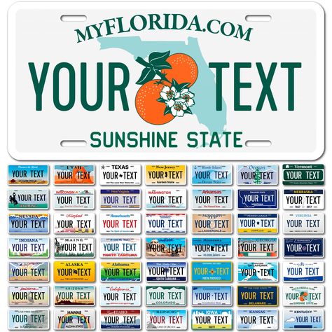 PRICES MAY VARY. Customize It - Create the perfect personal gift and novelty item by choosing from a huge selection of backgrounds to customize your very own custom sign. Easy customization for high durability product. HIGH DURABILITY- American-made with high-quality materials, inks, and sheeting to ensure long-lasting durability and sharp lettering and imaging on custom signs. 100% rust-free aluminum used for long-lasting wear indoors or outdoors. PROFESSIONALLY MADE - Produced in a factory tha Fake License, Florida License Plate, Novelty Decor, State Signs, Evergreen State, Personalized License Plates, Car Signs, Custom License Plate, License Plate Covers