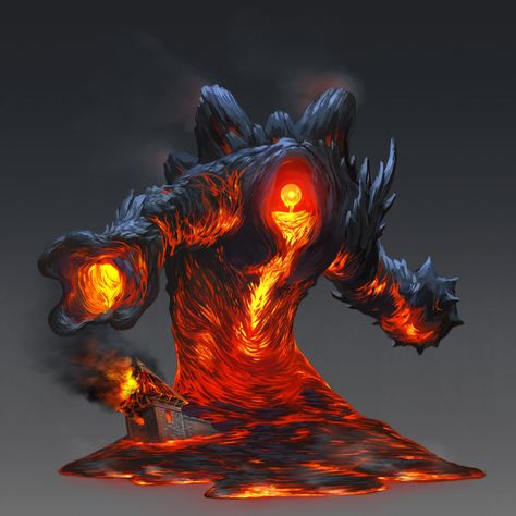 Lava elemental Lava Golem, Dnd Monsters, Monster Concept Art, Fantasy Monster, Monster Design, Creature Concept Art, Art Video, 판타지 아트, Creature Concept