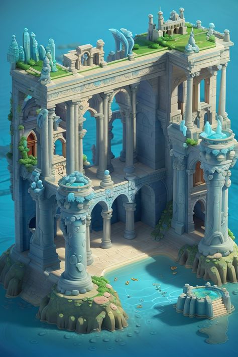 Underwater Building, Underwater Forest, Underwater House, Water House, Building Illustration, Water Drawing, House Drawing, Under Water, Underwater World