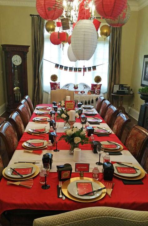 Japanese Birthday Party Ideas, Asian Party Decorations, Japanese Birthday Party, Asian Birthday, Chinese Theme Parties, Asian Party Themes, New Years Dinner Party, Best Dining Table, Chinese Birthday