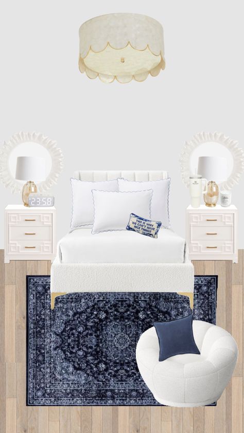 navy bedroom #navy #room #bedroom #bedroominspo #preppy Navy Room Ideas, Room Shuffles, Navy Room Decor, Simplistic Bedroom, Navy Room, Bedroom Navy, Blue And Gold Bedroom, Surf Room Decor, Navy Bedroom