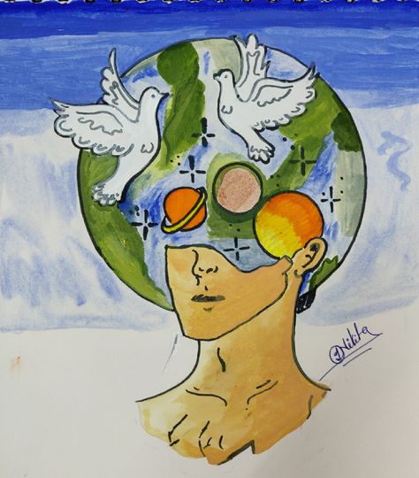 The world outside is reflection of human mind. If we can not keep our mind #peaceful..how can the world be #peaceful? #internationalpeaceday☮️ #21september #peace Peace Images Nature, Peace Drawing Ideas Paintings, World Peace Drawing, World Peace Day Poster, International Peace Day Poster, Peace Of Mind Art, Unique Semicolon, Dadaism Art, Semicolon Tattoos